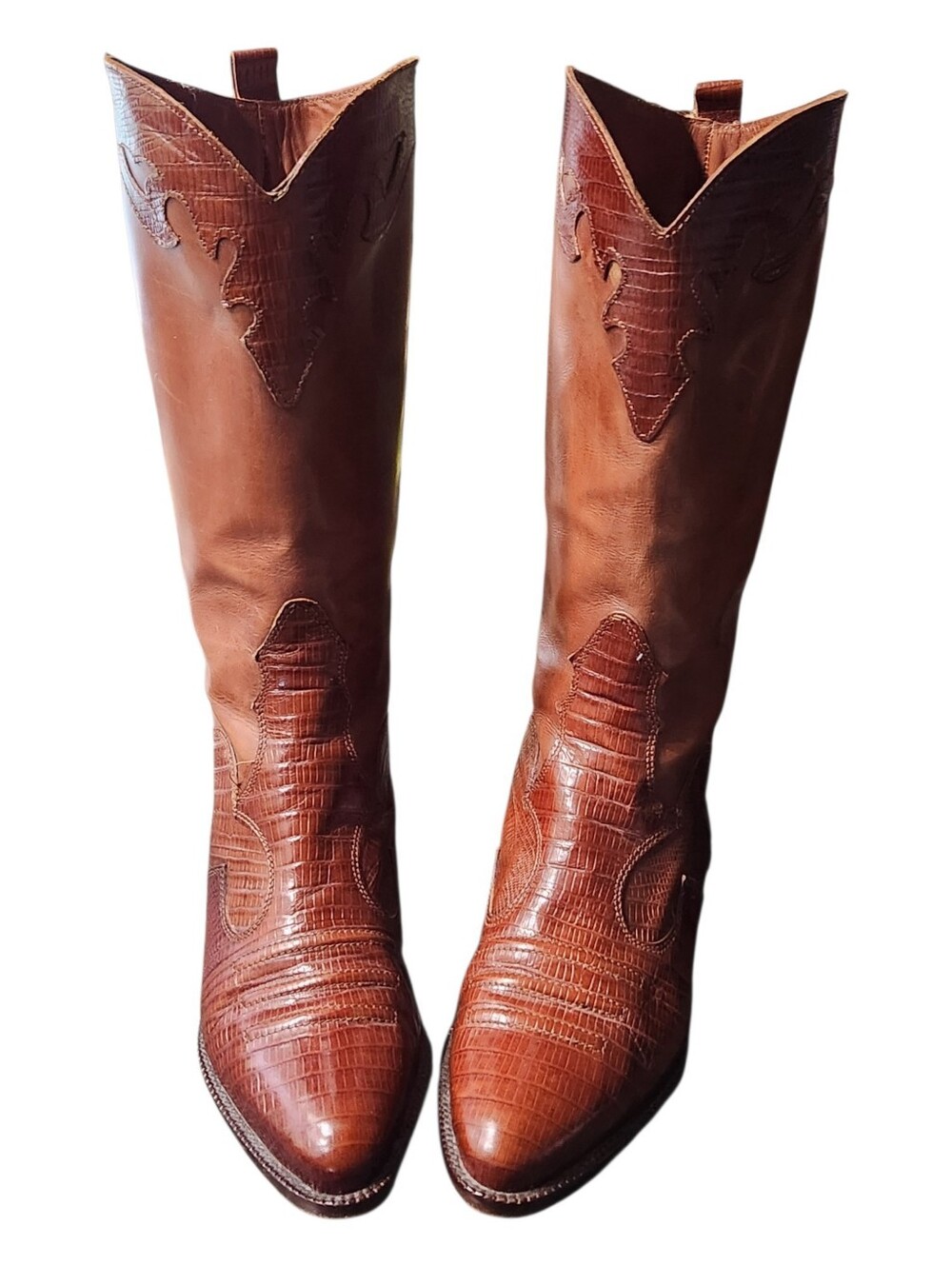 Vintage Joan & David Handmade in Italy Leather Alligator Cognac Boots Size 6.5